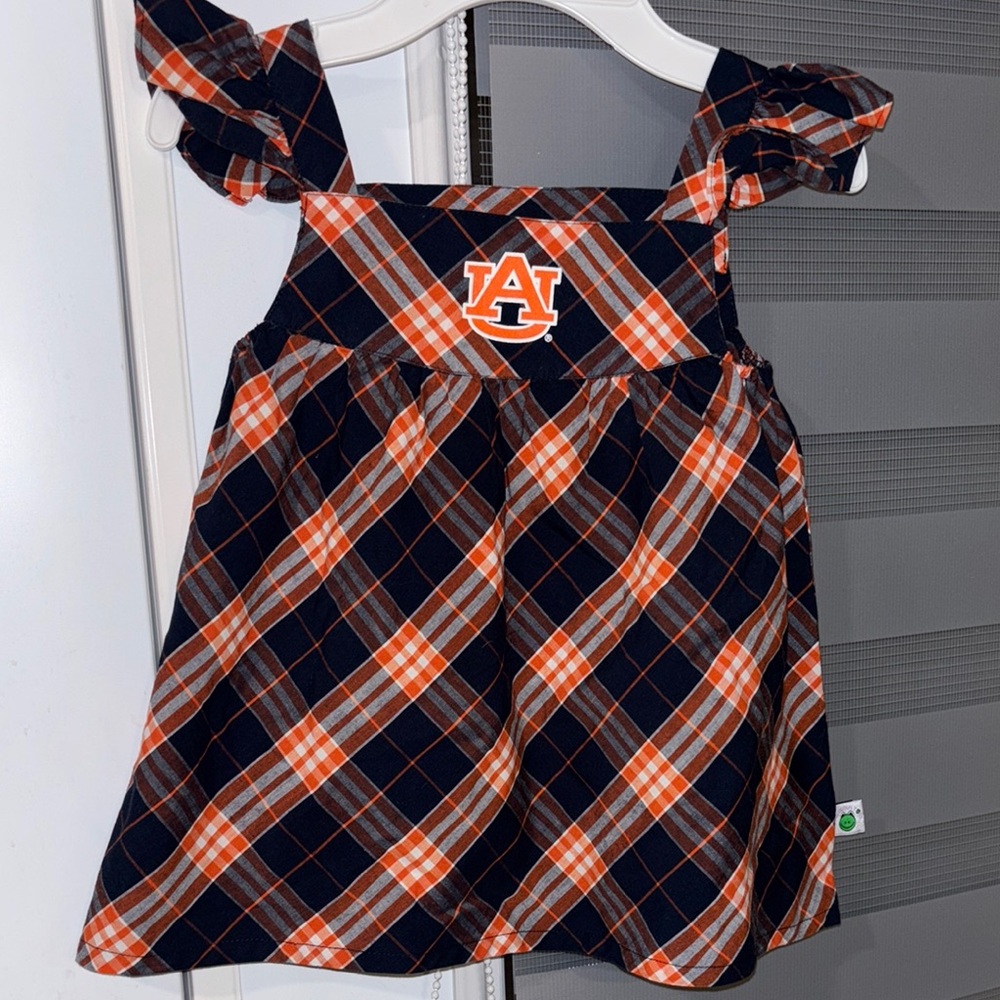 Kids Plaid Dress with Logo - Navy and Orange